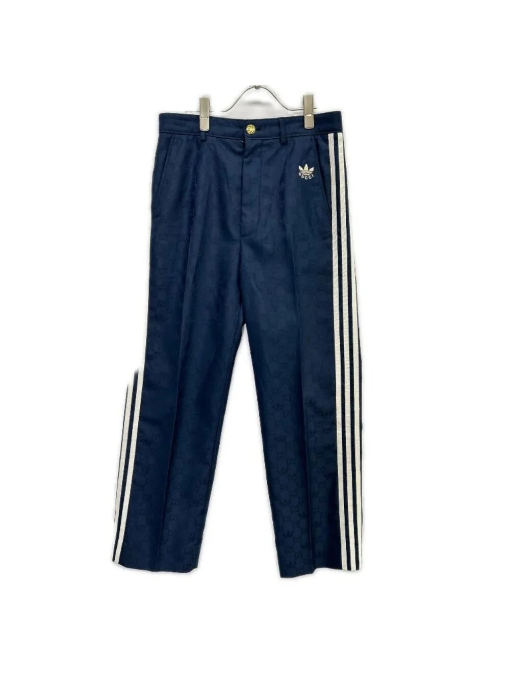 Gucci Adidas Navy Trefoil Jacquard GG Logo Side Line Trousers Pants 44